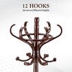 Freestanding Coat Rack 12 Hooks Wood Hall Tree Hanger for Clothes, Hat, Jacket, Umbrella