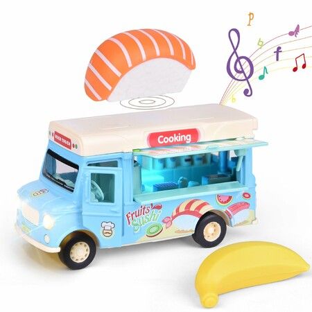 Die-cast Metal Toy Cars,Alloy Car Toy Pull Back Vehicle Functional Food Truck with Music&amp;Light (Blue)