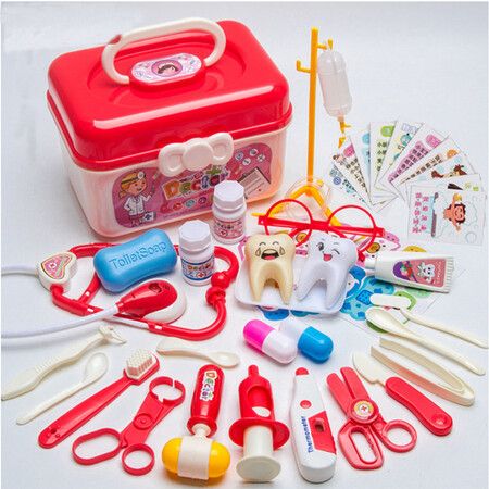 Set of children's toys, stethoscope, medical simulation equipment, children's gift storage box