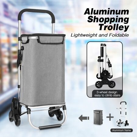 Multi Terrain Shopping Cart Trolley Foldable Waterproof Grocery Bag Aluminium Tri-Wheel Grey