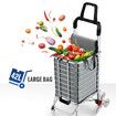 Foldable Shopping Bag Trolley Cart Waterproof Grocery Basket 4 Stair Climbing Wheels Grey