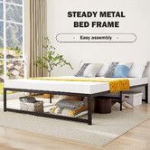 Black Queen Bed Frame Platform Metal Mattress Base Foundation with Heavy Duty Steel Slat