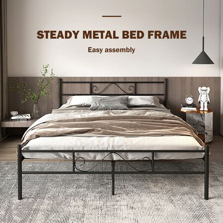 Black Bed Frame Metal Platform Double, How To Set Up Bed Frame With Headboard And Footboard