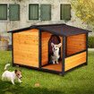 Petscene XXL Dog Kennel Fir Wooden Pet House with Porch Roof Door Window Curtain Raised Floor