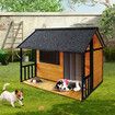 Petscene XXL Wooden Dog Kennel Raised Timer Pet House Outdoor with Porch Asphalt Roof Door Window Curtain