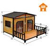 Petscene Wooden Dog Kennel XXL 2-Door Timber Pet House with Patio Curtain Openable Gable Roof Raised Floor