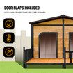 Petscene Wooden Dog Kennel XXL 2-Door Timber Pet House with Patio Curtain Openable Gable Roof Raised Floor