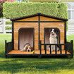 Petscene Wooden Dog Kennel XXL 2-Door Timber Pet House with Patio Curtain Openable Gable Roof Raised Floor