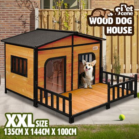 Petscene Wooden Dog Kennel L 2 Door, Outdoor Dog Kennel With Roof And Floor