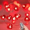 Red Heart Shape Valentine's Day Decoration String Lights 4m 40 LED Glowing Fairy Lights with Remote and Battery Box for DIY Wedding Indoor Party outdoor