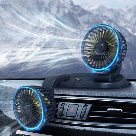 USB Car Electric Fan Two Speed Control Cooler Auto Air Cooling 360