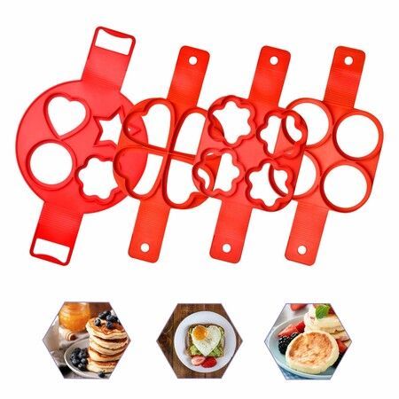 Homemade Pancake Mold, Reusable Silicone 4 Cavity Fried Egg Mold (Round Heart Star) - 4 Pieces