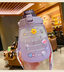 1400ml Cute Water Bottle with Stickers Straw Big Belly Cup Sports Bottle for Water Jug Children Kettle Color Purple with random stickers and accessories