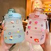 1400ml Cute Water Bottle with Stickers Straw Big Belly Cup Sports Bottle for Water Jug Children Kettle Color PINK with random stickers and accessories