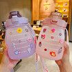 1400ml Cute Water Bottle with Stickers Straw Big Belly Cup Sports Bottle for Water Jug Children Kettle Color PINK with random stickers and accessories