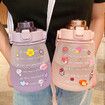 1400ml Cute Water Bottle with Stickers Straw Big Belly Cup Sports Bottle for Water Jug Children Kettle Color PINK with random stickers and accessories