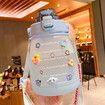 1400ml Cute Water Bottle with Stickers Straw Big Belly Cup Sports Bottle for Water Jug Children Kettle Color Green with random stickers and accessories