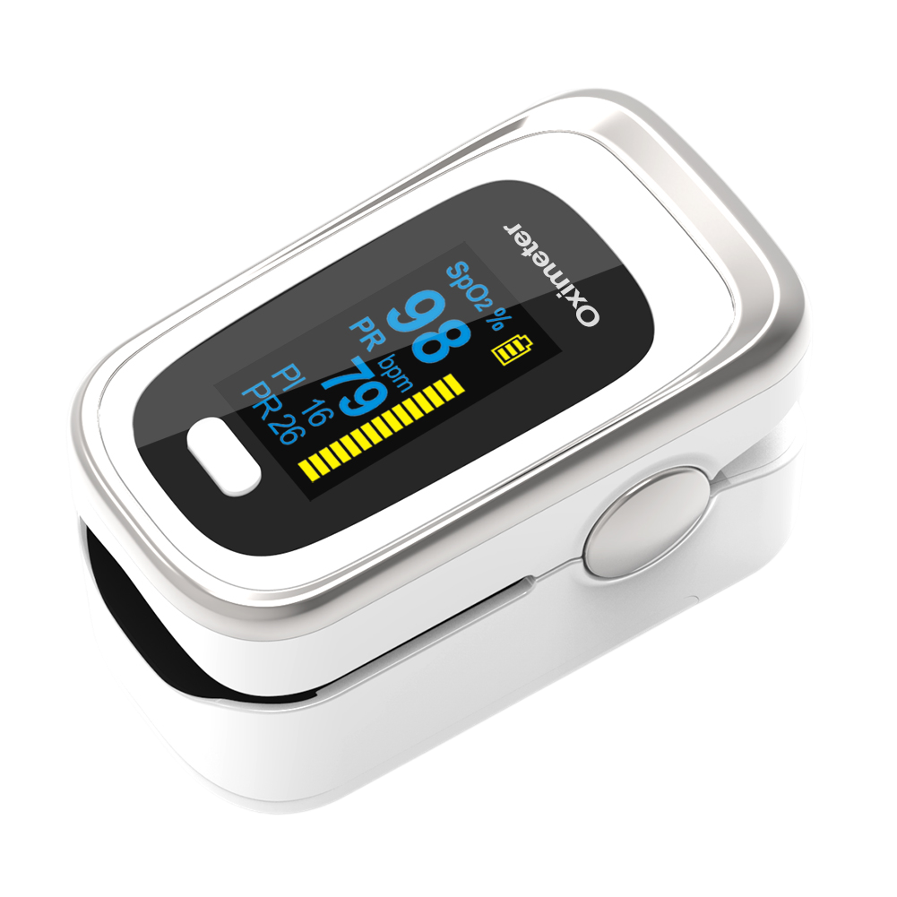 Fingertip Pulse Oximeter Blood Oxygen SpO2 Sports and Aviation RR respiratory rateCol.White Grey