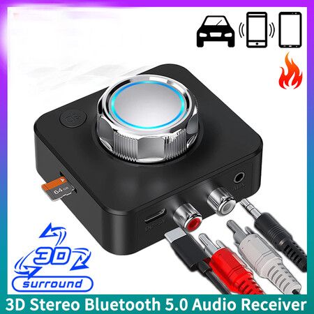 3D Bluetooth 5.0 Audio Receiver Surround Stereo Sound SD TF Card RCA 3.5mm AUX USB Wireless Adapter For CAR Kit Speaker