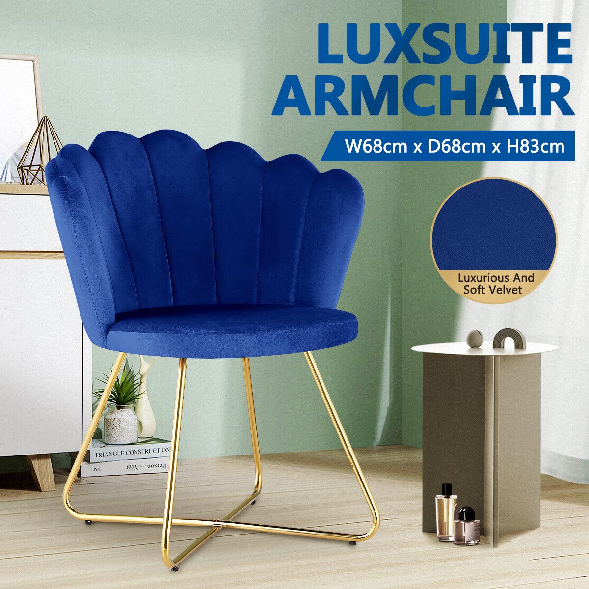 Luxsuite Armchair Dining Lounge Chair Single Velvet Accent Sofa Modern Furniture Navy Blue