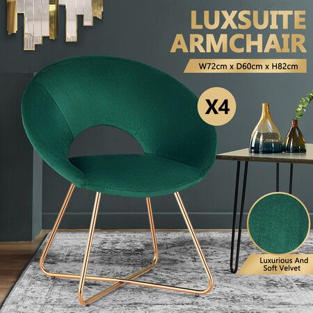 Luxsuite Dining Chair Velvet Lounge Armchair Single Sofa Accent Modern Furniture Green 4pcs