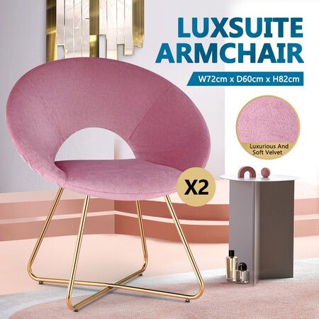 Luxsuite Dining Chair Velvet Lounge Armchair Accent Single Sofa Modern Furniture Pink 2pcs