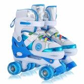 SizeM Kids Teens Roller Skates Adjustable 4 Sizes 4 Light Up Wheels For Size33-37 Col.Blue