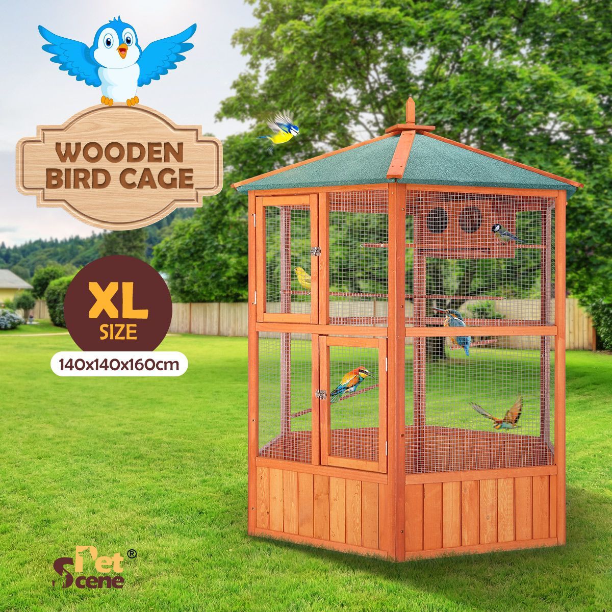 Bird Cage Aviary Parrot House Budgie Cockatiel Canary Enclosure Pigeon Coop Wooden Indoor Outdoor Extra Large