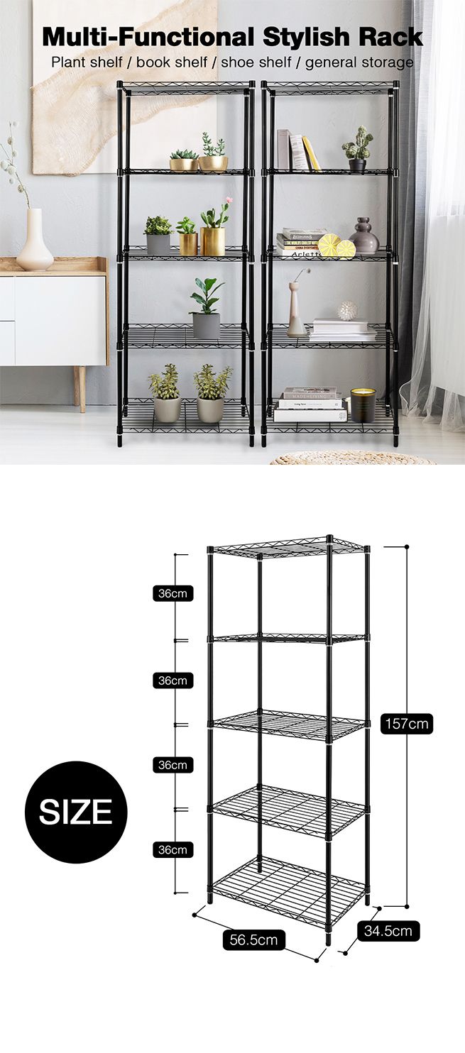 5-Tier Metal Plant Stand Planter Flower Display Rack Multifunctional Storage Shelf Black