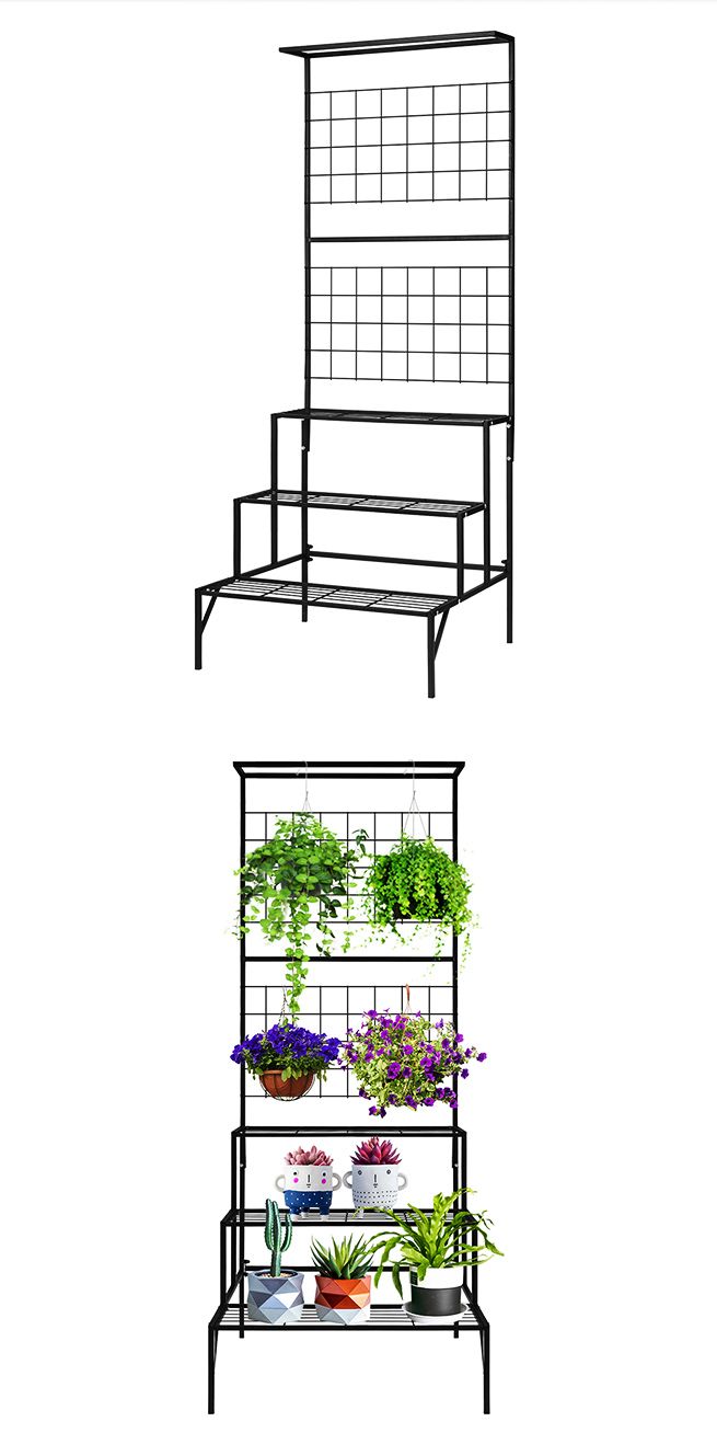 3-Tier Hanging Plant Stand Rack Metal Flower Pot Display Shelf Garden Planter Black