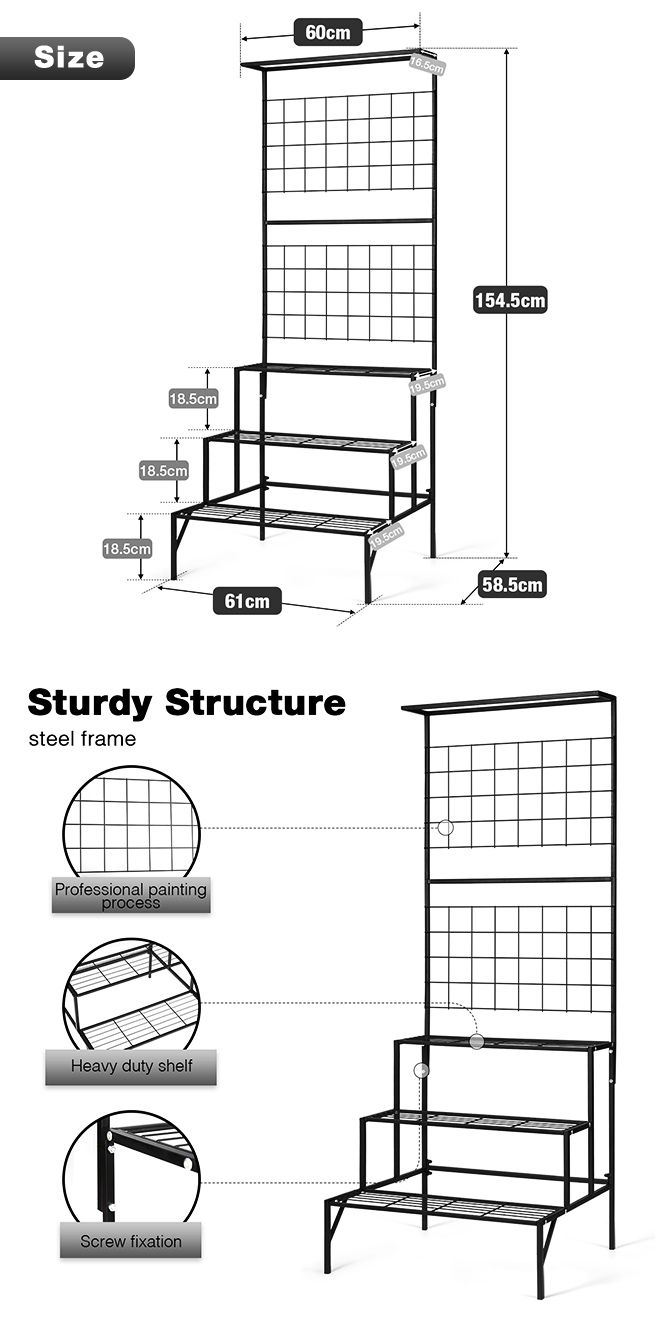 3-Tier Hanging Plant Stand Rack Metal Flower Pot Display Shelf Garden Planter Black