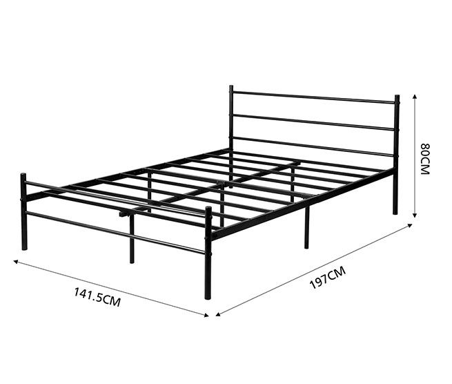 Metal Double Bed Frame with Steel Headboard and Footboard Mattress Foundation Bedroom Furniture Box Spring Replacement Black 