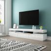 200cm TV Cabinet Bench Drawers and 2 Doors Television Unit Stand White High Gloss Front