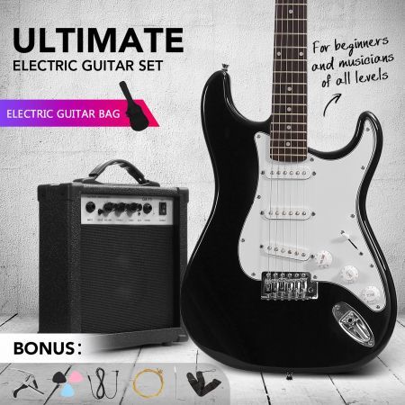 Melodic 39 Inch Electric Guitar with Bonus Amplifier Full Size Black and White