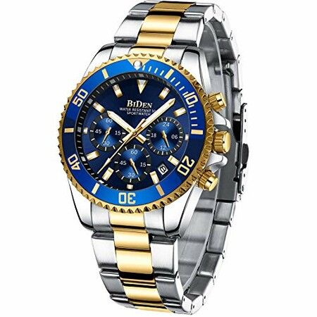 Mens Watches Chronograph Stainless Steel Waterproof Date Analog Quartz Watch Business Wrist Watches