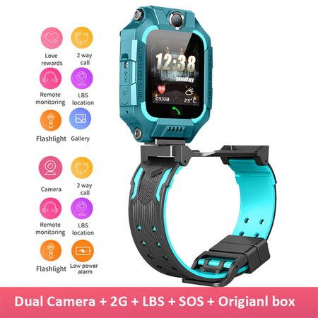 Kids Smart Watch LBS Position Baby Smart Watch Dual Cameras SOS Phone Col. Blue