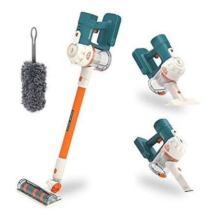 Kids Vacuum Cleaner for Toddlers, Cordless Vacuum Toy Housekeeping Cleaning Set Includes 3 Different Nozzle, Duster, Pretend Play Household