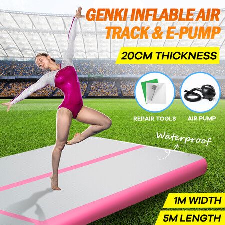 Inflatable Air Track Gymnastics Floor Tumbling Mat with Electric Air Pump Pink 5x1x0.2m