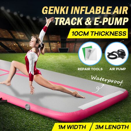 AirTrack Inflatable Air Track Gymnastics Tumbling Floor Mat with Electric Pump Pink 3x1x0.1m