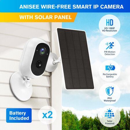 WiFi Camera CCTV Home Security Wireless Outdoor Surveillance System with Solar Powered Batteries x2