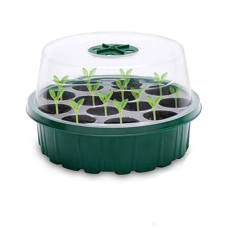 Plastic Nursery Pots Tray 12 Holes Seed Growing Box With Lid Garden Supplies