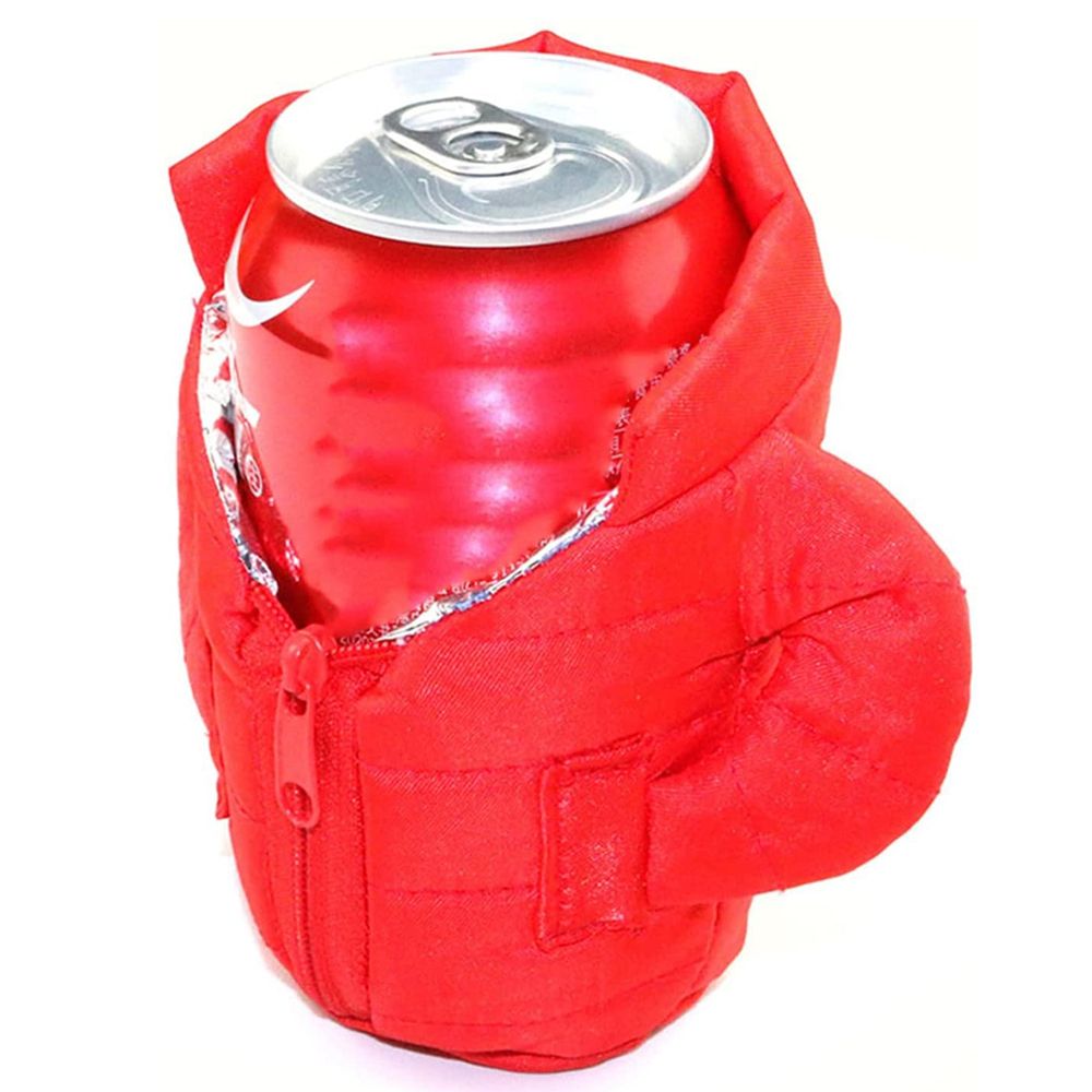 Beer Clothes Winter Warm Cup Cover Beer Bottle Beverage Clip Overcome Winter Warmth Cans Water Cups Down Jackets for Outdoor(Color:Red)