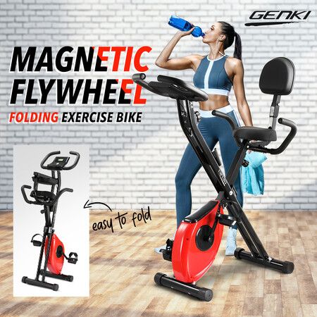 Genki 2-in-1 Folding Exercise X-Bike Magnetic Upright Recumbent Spin Bicycle with LCD and Magnetic Resistance