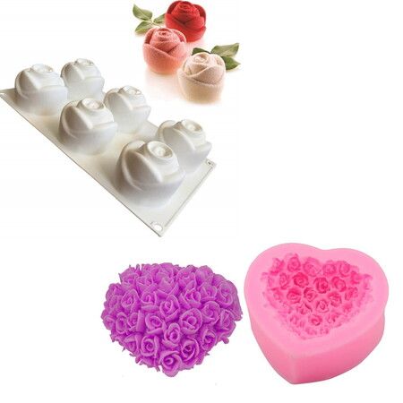 Rose Flower Heart Shape Silicone Mold Cake 3D Chocolate Mold DIY Fondant Sugar Soap Candle for Valentine's Day, Wedding, Anniversary  Birthday