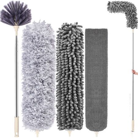 1.4M Microfiber Dusters for Cleaning High Ceiling, Extendable Dusters with Extension Pole 5PCS Fan, High Ceiling, Computer, Blinds, Furniture & Cars