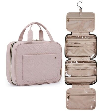 Toiletry Bag Travel Bag with Hanging Hook Water Resistant Makeup Cosmetic Bag Travel Organizer Pink