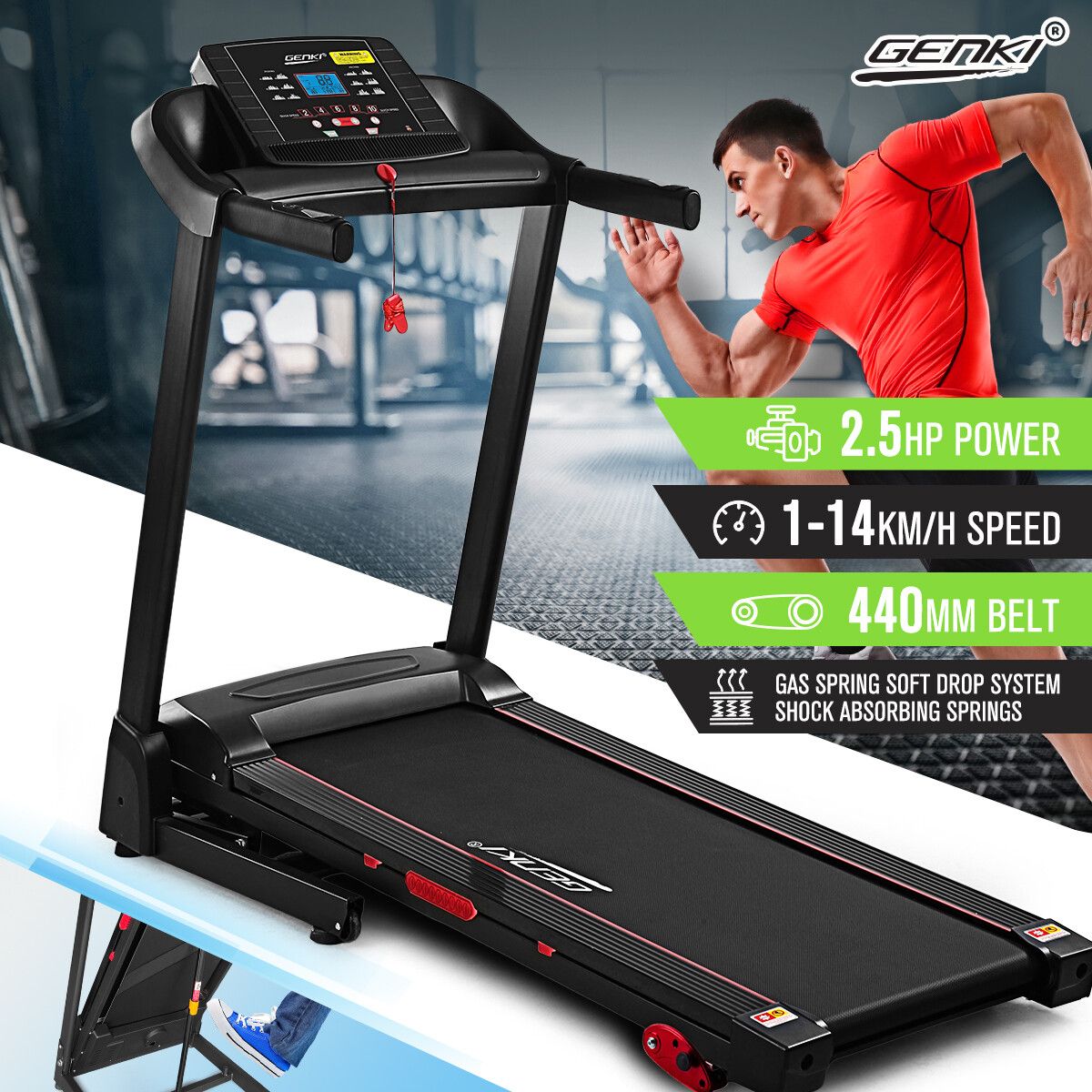 Genki 2.5HP Treadmill Foldable Running Walking Machine 3 Incline Shock Absorption Home Gym Equipment 