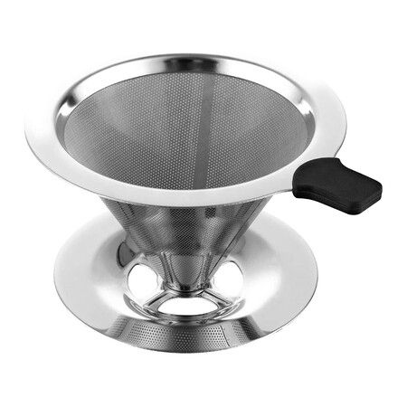 Pour Over Coffee filter with Stand, Paperless Pour Over Coffee Dripper Manual Reusable Stainless Steel Cone Filter 1 to 2 Cups