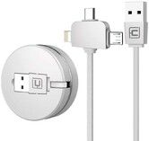 Retractable Charging USB Cable, iP and Micro USB & Type-C 3in1 Charging and 3in1 Data Transmission Charger 3.3ft / 1m Data Cables (White)