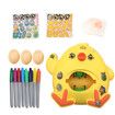 Egg Painting Machine, Easter Egg Decorating Turner Tool, Cute Chicken with 3 Eggs Sticker Set, 8 Quick Dry Marker Pens for Kids Educational Craft Kit Toy Party